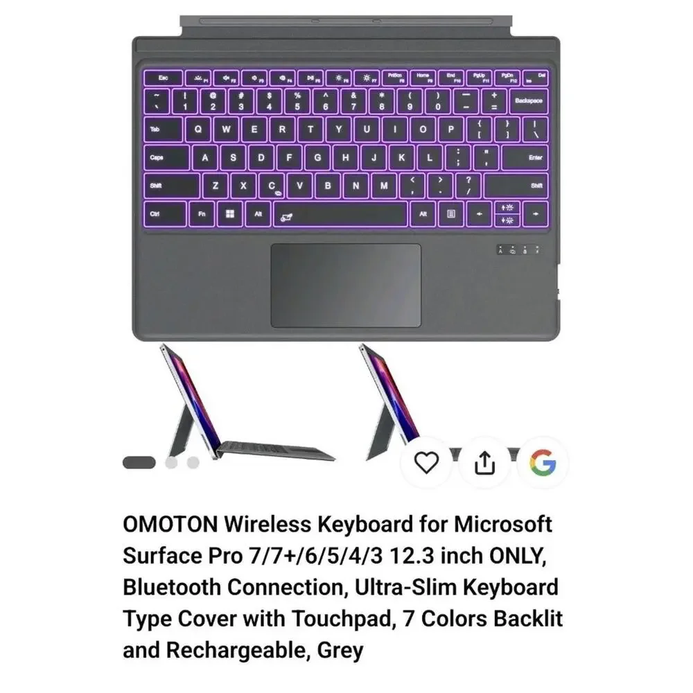 Bluetooth Keyboard for Surface Pro 7/6/5/4/3 – Backlit, Touchpad